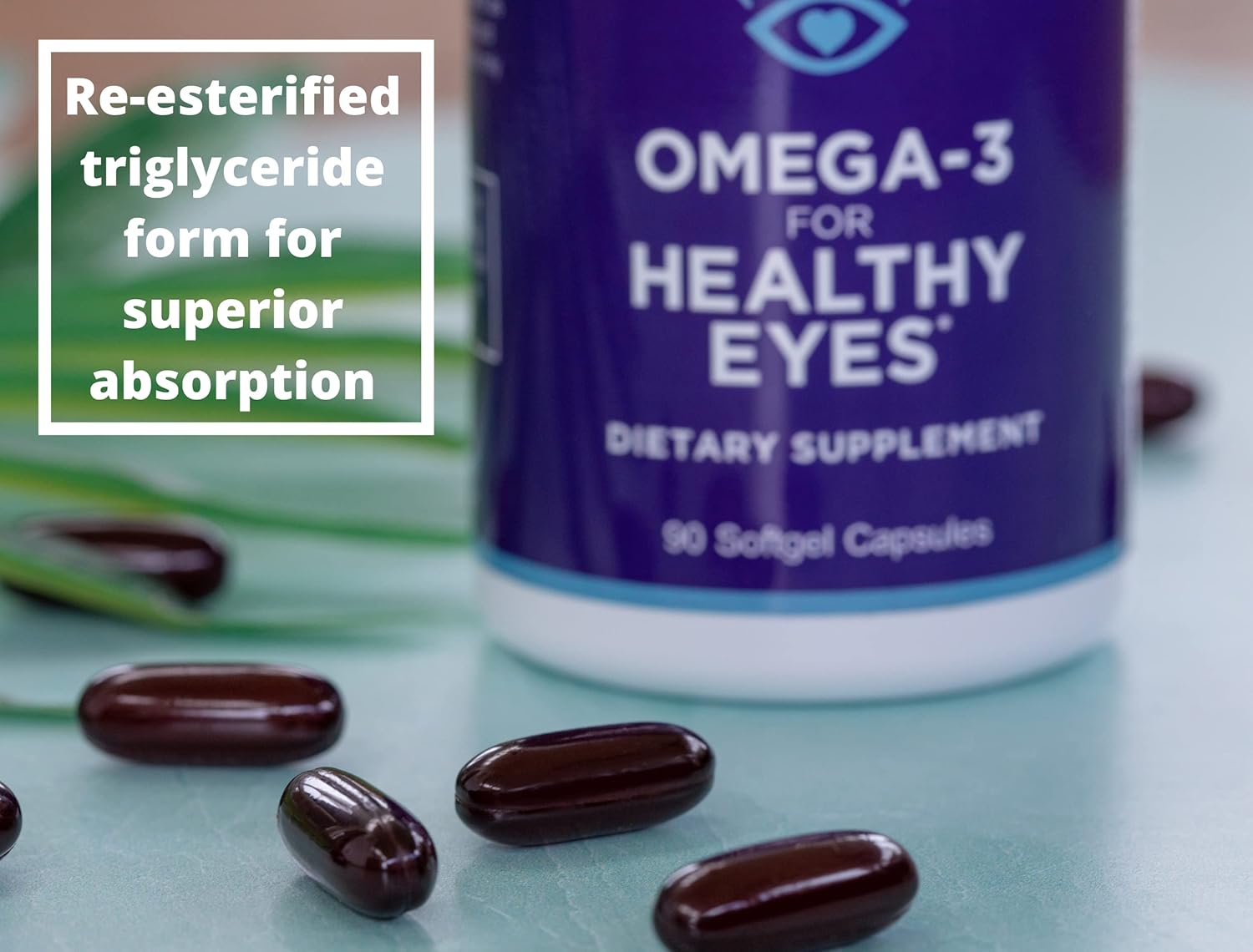 Eye Health Support Softgel Supplement with Triglyceride Omega 3 Fish Oil - Easy to Swallow, Burpless - 90 Count