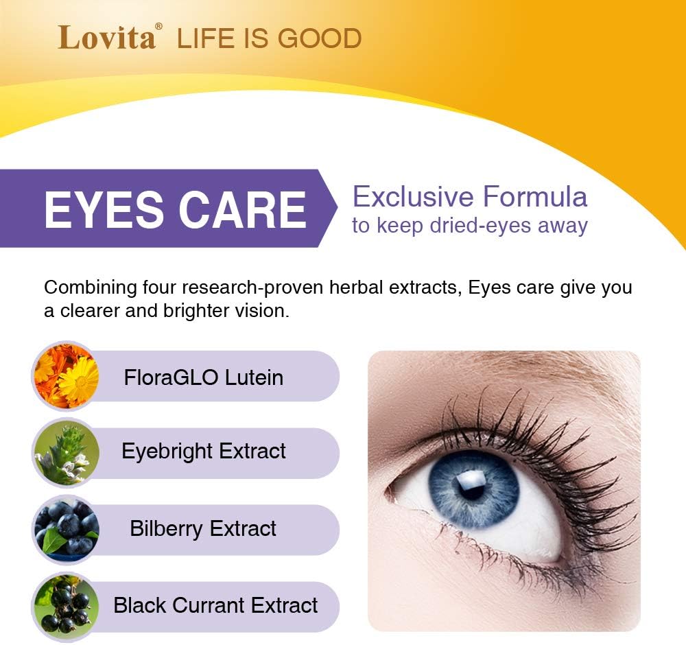 Eye Health Support Supplement with FloraGLO Lutein, Black Currant & Eyebright, 60 Capsules for Vision and Dry Eye Relief