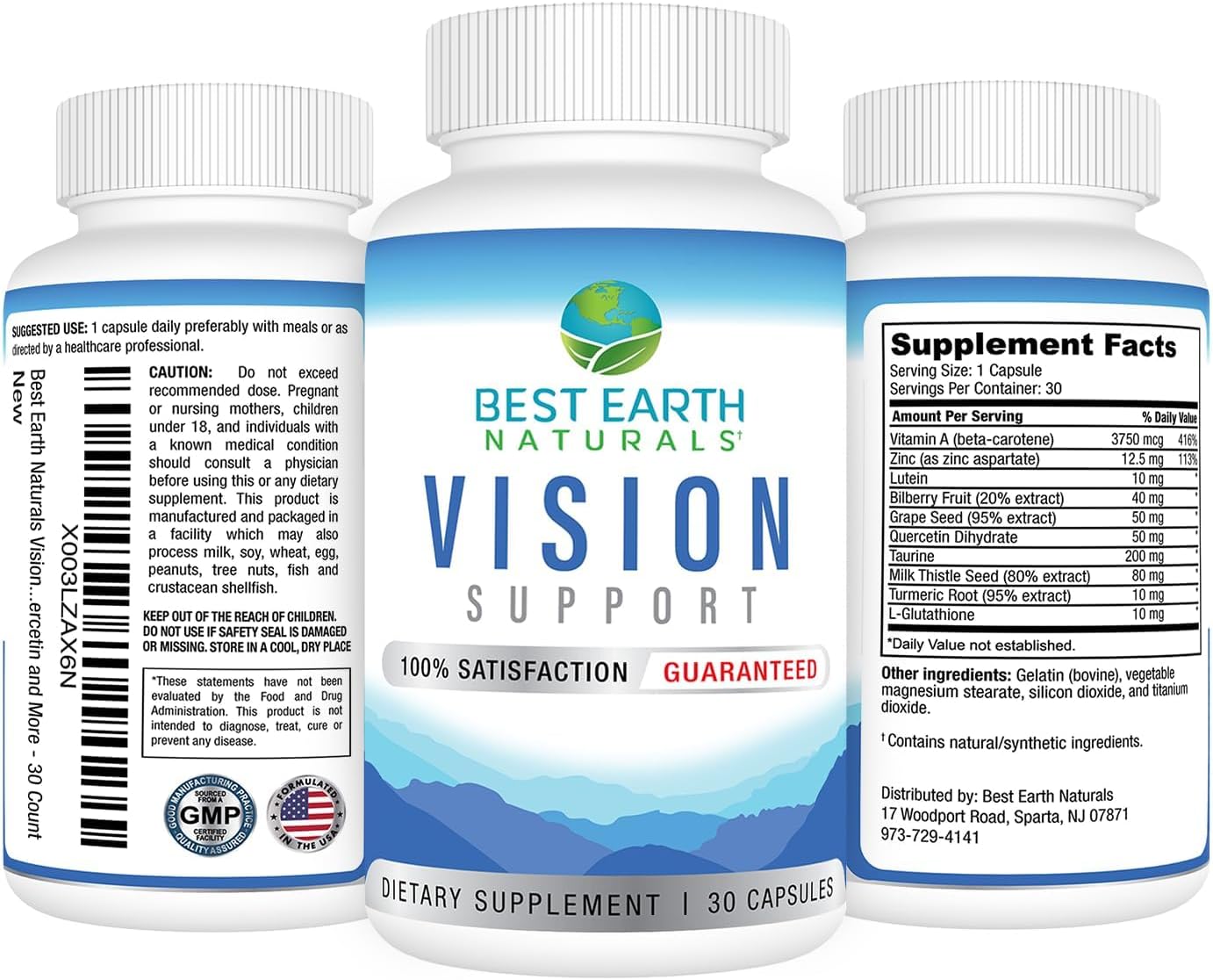 Eye Health Support Supplement with Lutein, Vitamin A, Quercetin - 30 Count Bottle