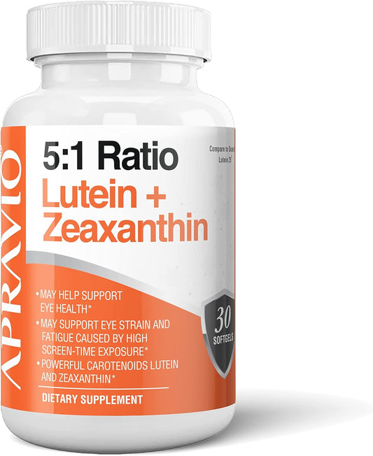 Eye Health Vitamins with 5:1 Lutein + Zeaxanthin Ratio, Essential Antioxidants to Protect Against Blue Light and Radicals, Reduce Eye Strain, 30 Softgels