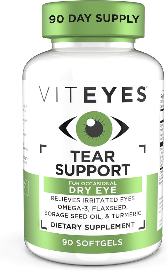 Eye Soothing Supplement for Dry Eyes, Redness Relief & Allergy Support - Viteyes Tear Support Blend with Omega-3 Fish Oil, 90 Softgels