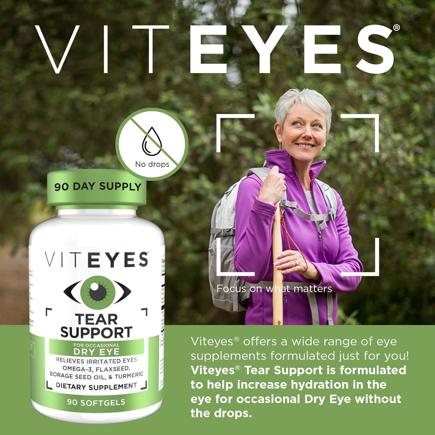 Eye Soothing Supplement for Dry Eyes, Redness Relief & Allergy Support - Viteyes Tear Support Blend with Omega-3 Fish Oil, 90 Softgels