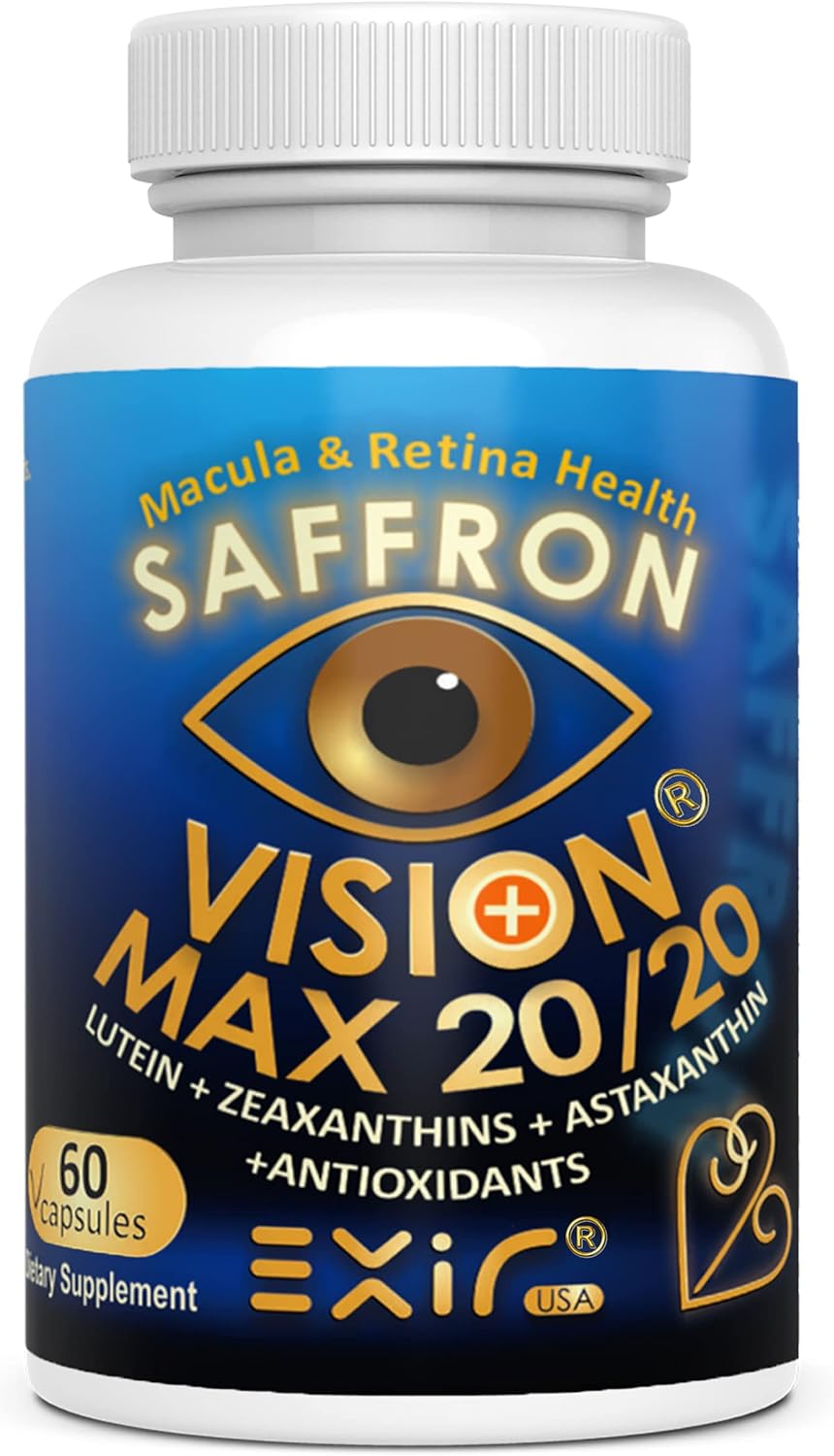 Eye Vitamin Supplement with Lutein, Saffron Astaxanthin, Zeaxanthin, Grape Seed, Turmeric - Supports Floaters, Strain, Pressure, Night Vision - 60 Capsules