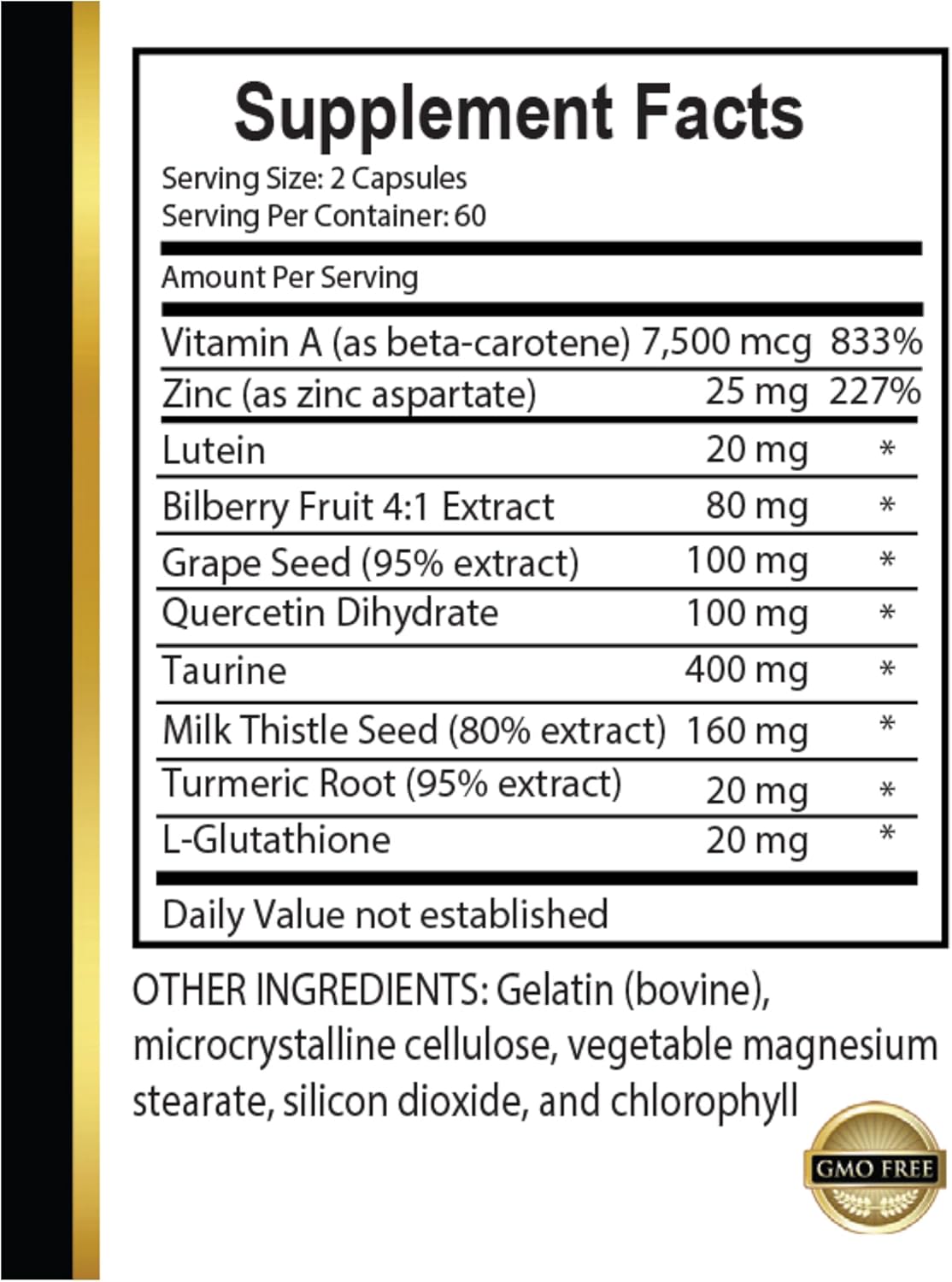 Eye Vitamins with Lutein, Bilberry & Antioxidants - Vision Support Complex with Organic Milk Thistle & Taurine - Advanced Eye Health Supplement