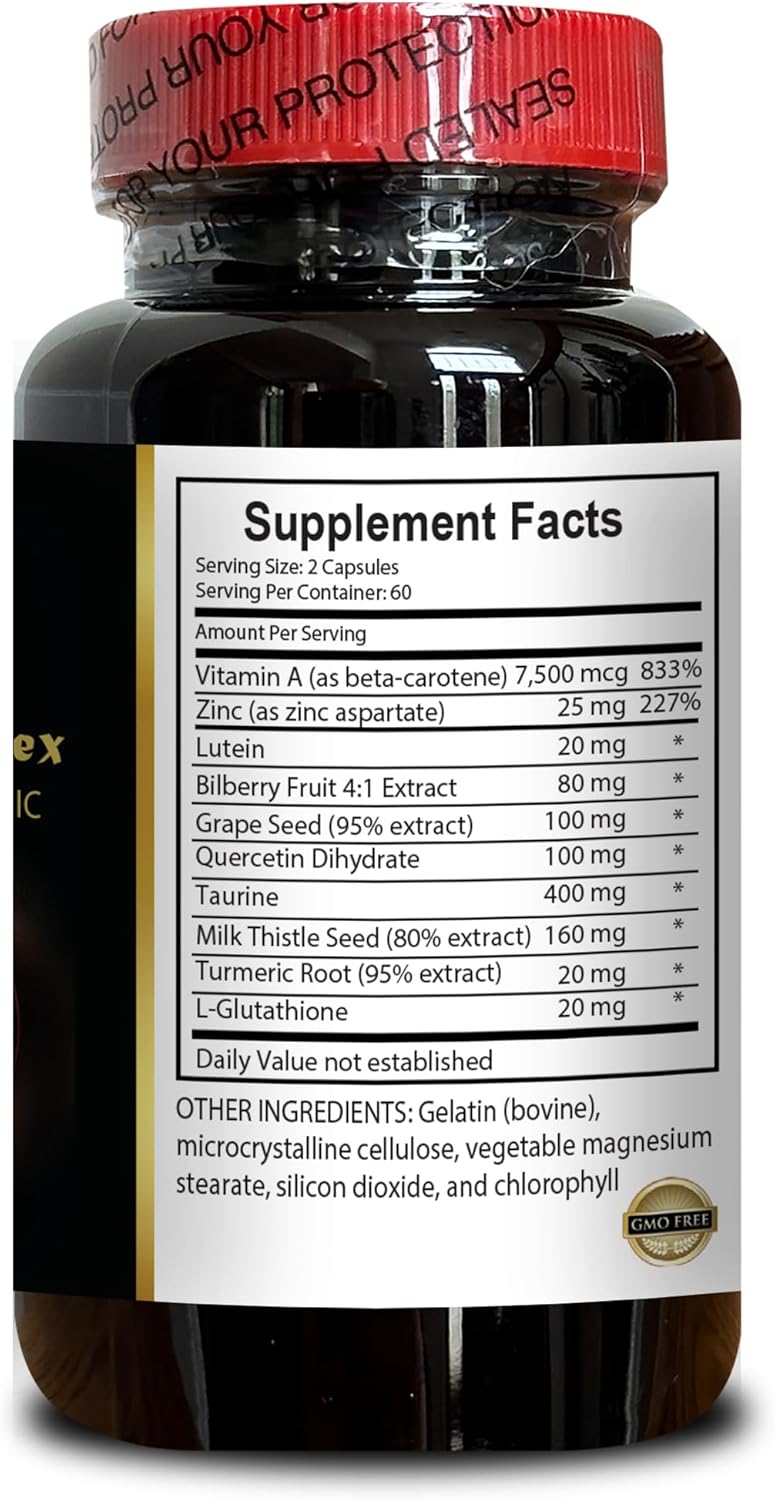 Eye Vitamins with Lutein, Bilberry & Antioxidants - Vision Support Complex with Organic Milk Thistle & Taurine - Advanced Eye Health Supplement