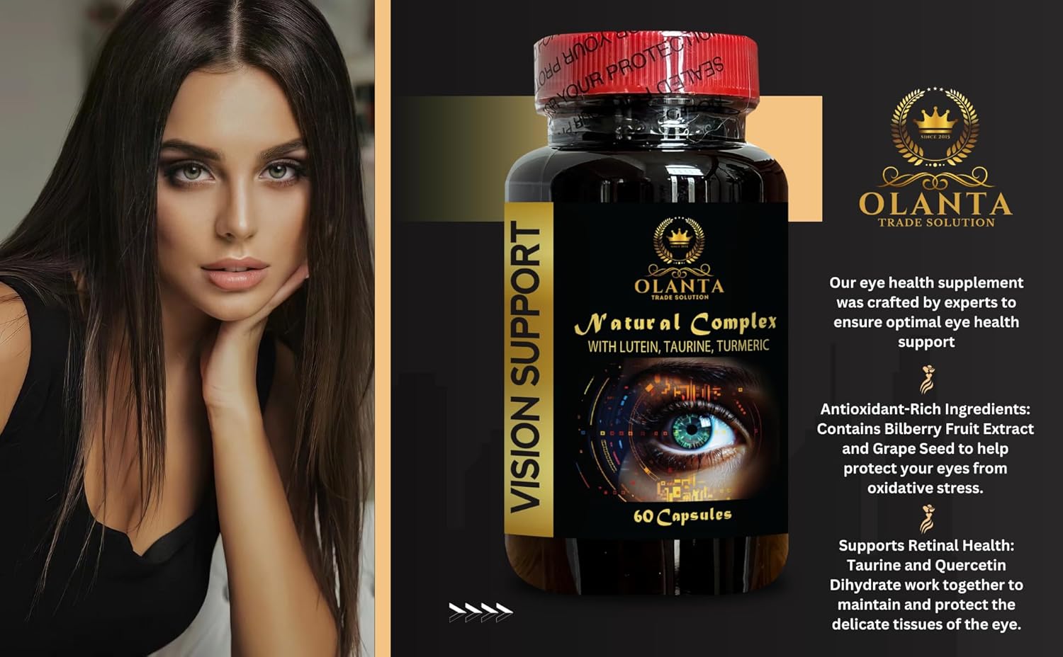 Eye Vitamins with Lutein, Bilberry & Antioxidants - Vision Support Complex with Organic Milk Thistle & Taurine - Advanced Eye Health Supplement