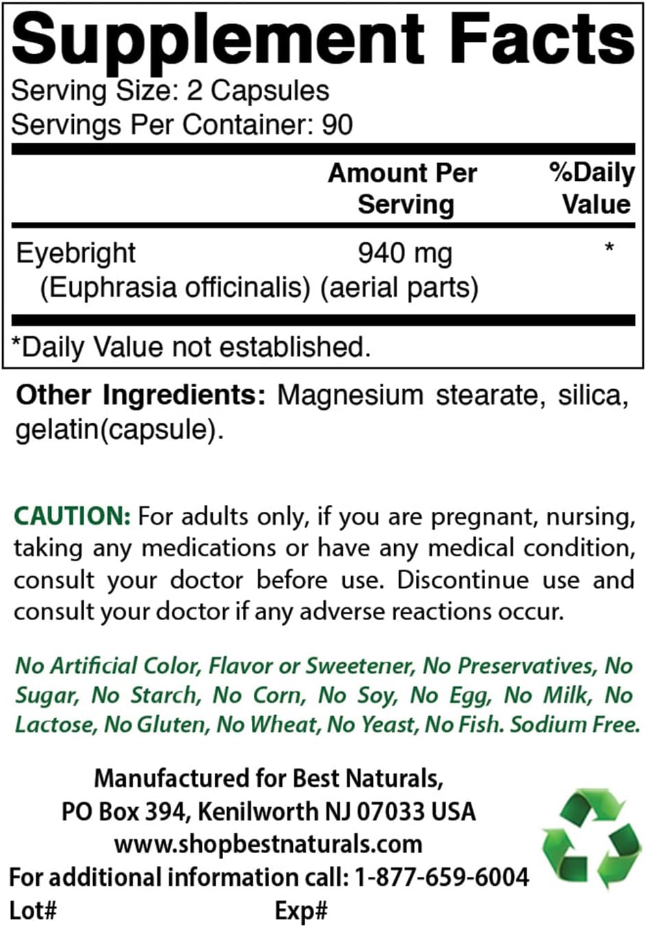 Eyebright 470 mg 180 Capsules - Pack of 3 - Best Natural Eye Health Supplement