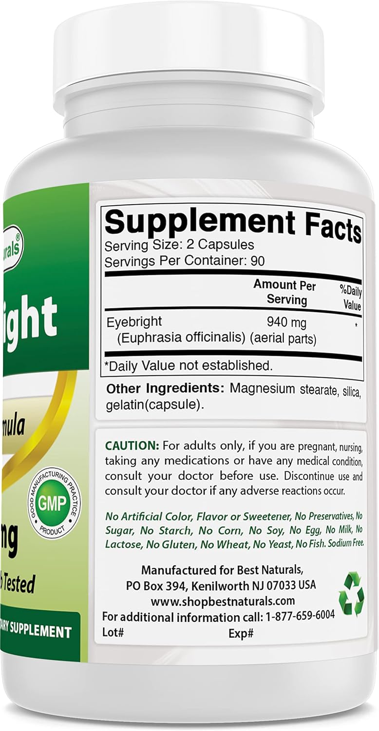 Eyebright 470 mg 180 Capsules - Pack of 3 - Best Natural Eye Health Supplement