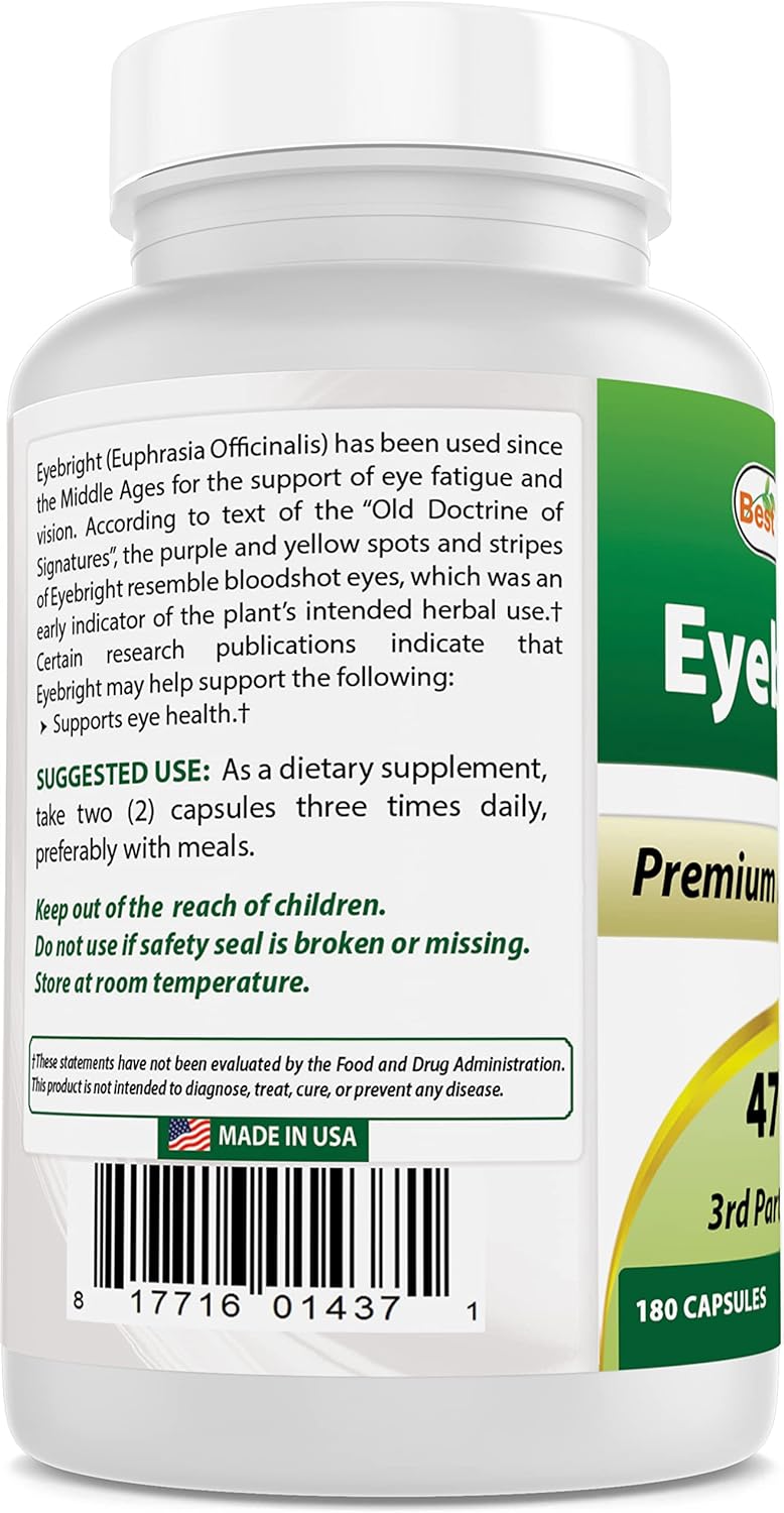 Eyebright 470 mg 180 Capsules - Pack of 3 - Best Natural Eye Health Supplement