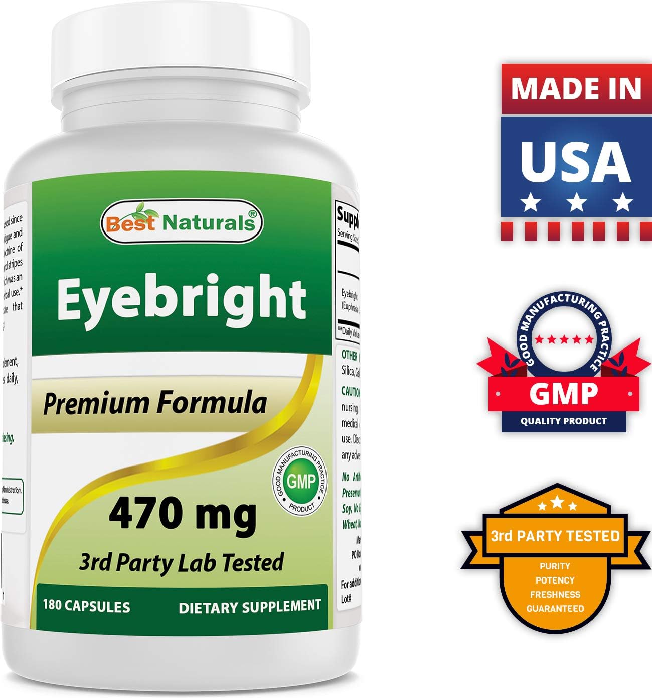 Eyebright 470 mg 180 Capsules - Pack of 3 - Best Natural Eye Health Supplement