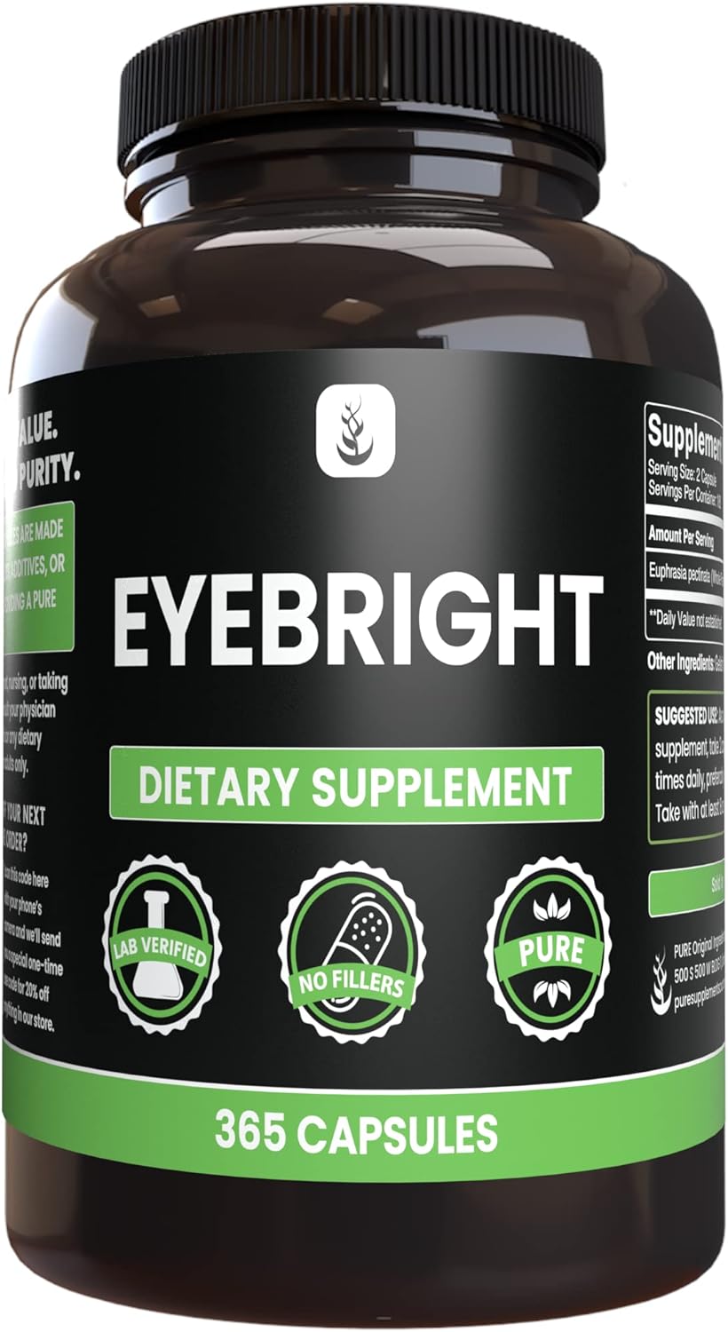Eyebright Capsules - 365 Count - Pure Original Ingredients, No Magnesium or Rice Fillers - Lab Verified
