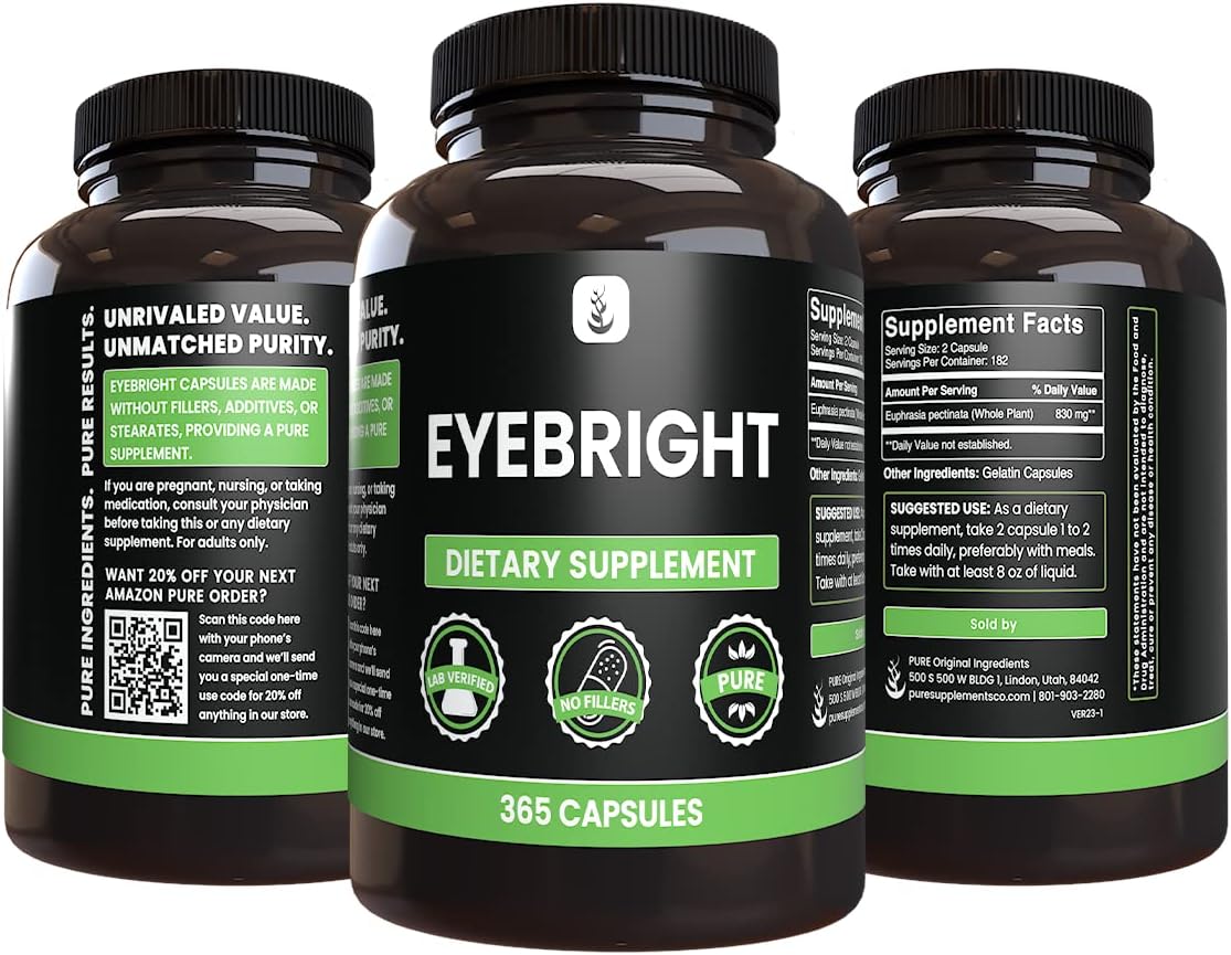 Eyebright Capsules - 365 Count - Pure Original Ingredients, No Magnesium or Rice Fillers - Lab Verified