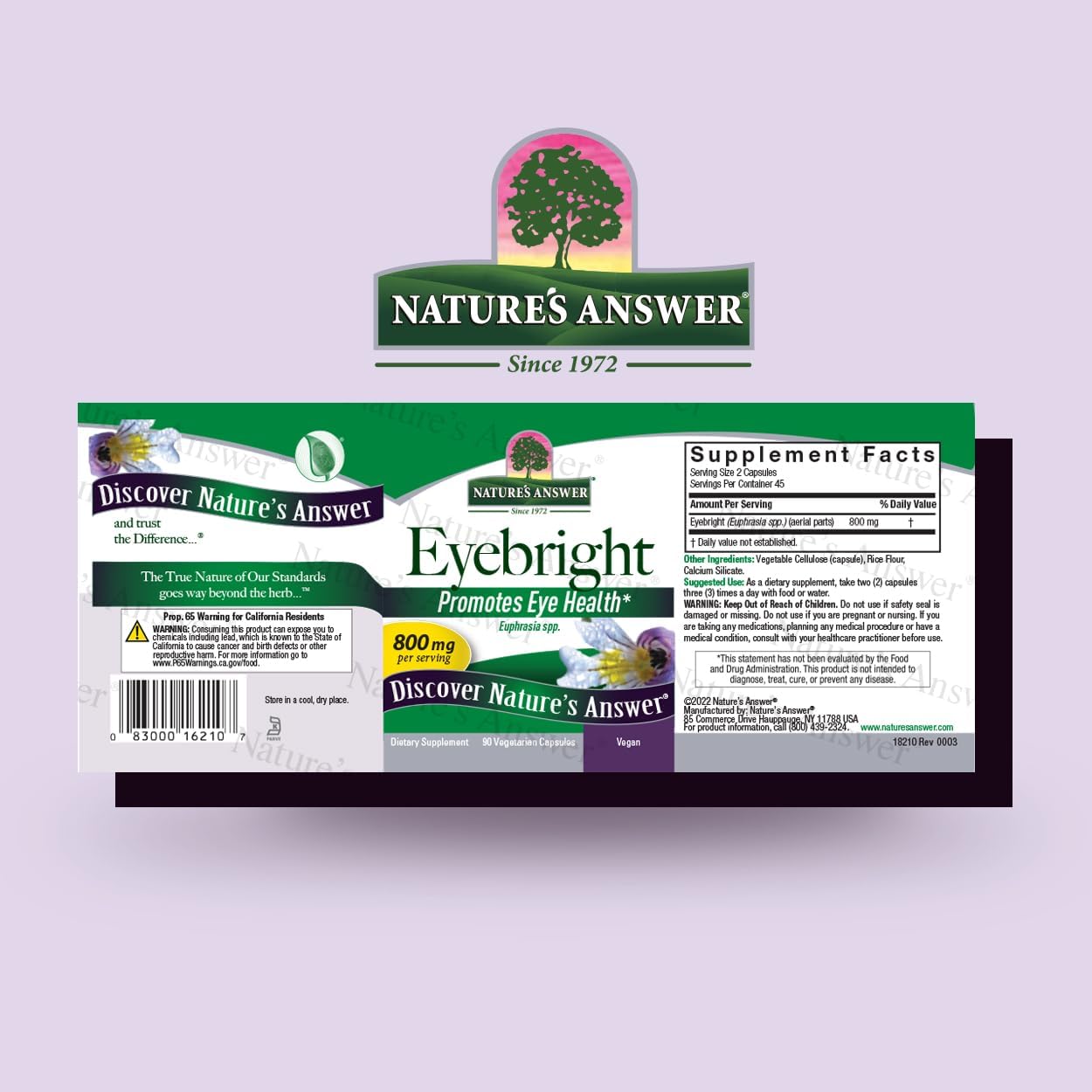 Eyebright Herb 800mg Capsules - 90 Count | Promotes Eye Health | Non-GMO, Alcohol-Free, Gluten-Free, Kosher Certified & Preservative-Free | Nature's Answer