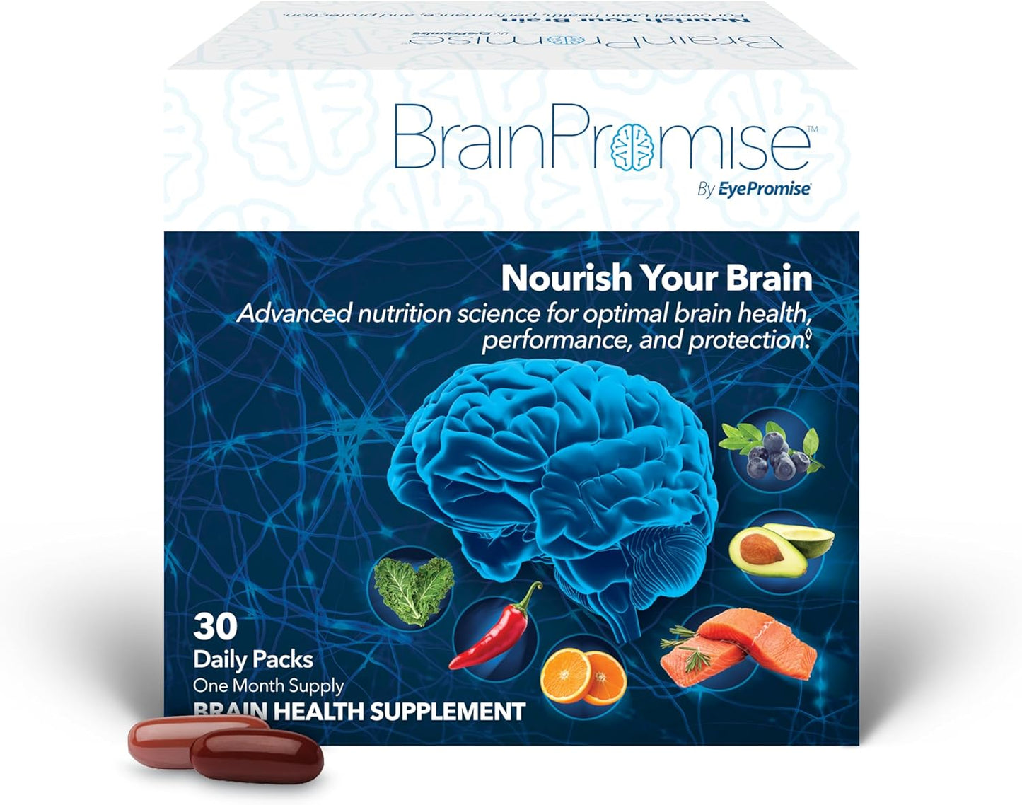 EyePromise BrainPromise Memory and Focus Supplement - Brain Health Support - Science-Based Formula - 30-Day Softgel Supply