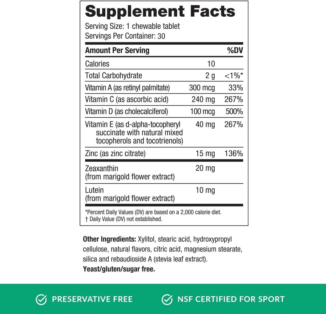 EyePromise Vizual Edge Chew Performance Eye Vitamin - NSF Certified for Sport - Official Eye Vitamin of Sports - 1 Month Supply