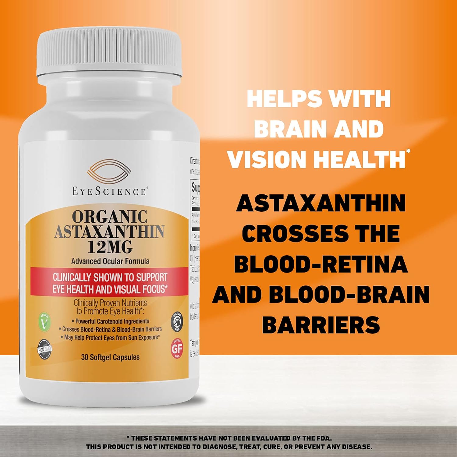 EyeScience Astaxanthin 12mg Capsules - 30 Count, Non-GMO & Gluten-Free