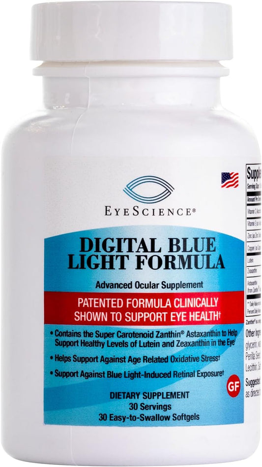 EyeScience Digital Blue Light Formula - Support Eye Health with Astaxanthin, Lutein & Zeaxanthin - Comfortable Screen Time - Non-GMO, Gluten-Free - 30 Softgels