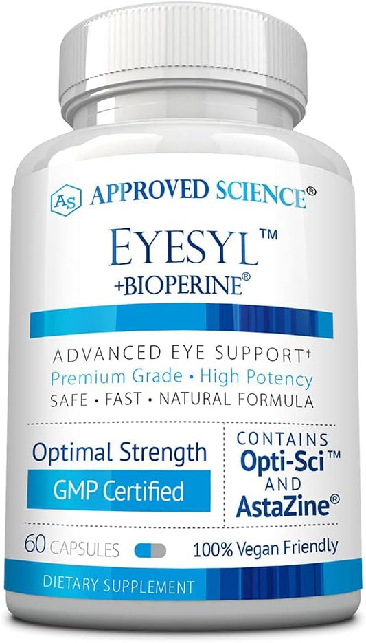 EyeSyl Eye Support Supplement with Chromium Picolinate, Taurine, Lutein, Zeaxanthin, Bilberry, BioPerine - 1 Month Supply - 60 Capsules - Made in USA