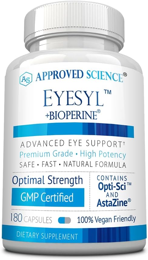 EyeSyl Eye Support Supplement with Chromium Picolinate, Taurine, Lutein, Zeaxanthin, Bilberry, BioPerine - 3 Month Supply - 180 Capsules - Made in USA