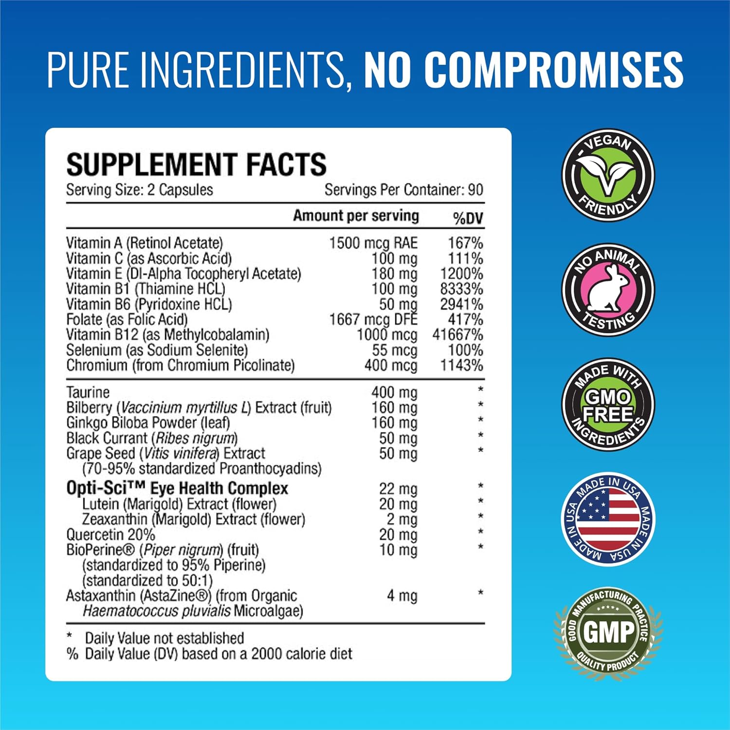 EyeSyl Eye Support Supplement with Chromium Picolinate, Taurine, Lutein, Zeaxanthin, Bilberry, BioPerine - 2 Bottles, 360 Capsules - Made in USA by Approved Science