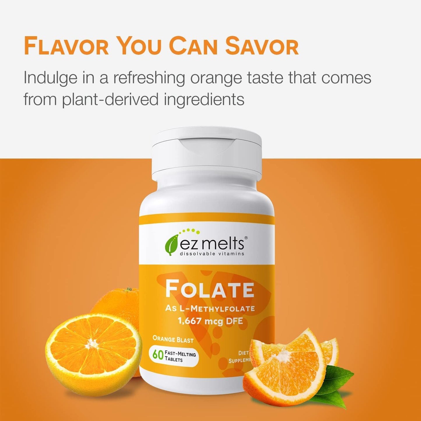 EZ Melts L-Methylfolate Folate 1,667 mcg - Sugar-Free Dissolvable Tablets (60 Count)