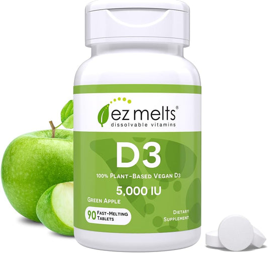 EZ Melts Vitamin D3 5,000 IU - Dissolvable Tablets for 3 Months - Sugar-Free Formula