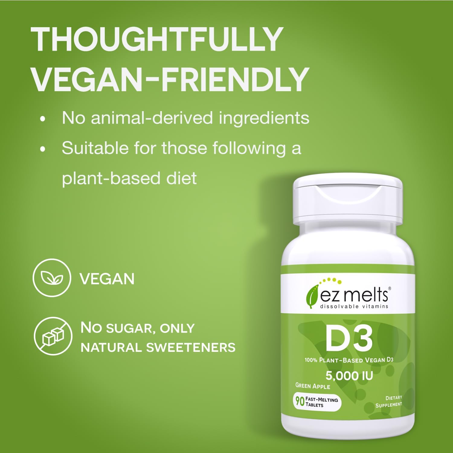 EZ Melts Vitamin D3 5,000 IU - Dissolvable Tablets for 3 Months - Sugar-Free Formula