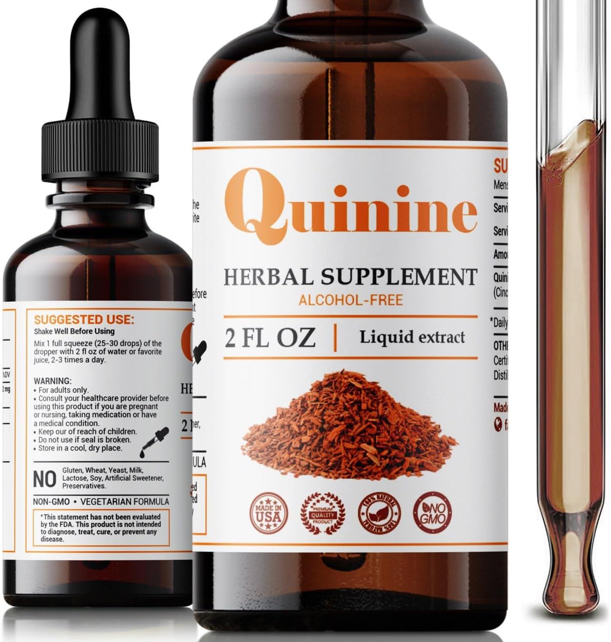 FabLab Quinine Tincture Extract - Herbal Supplement for Immune System Support - Cinchona Bark Drops - Alcohol and Gluten Free - 2 Fl Oz