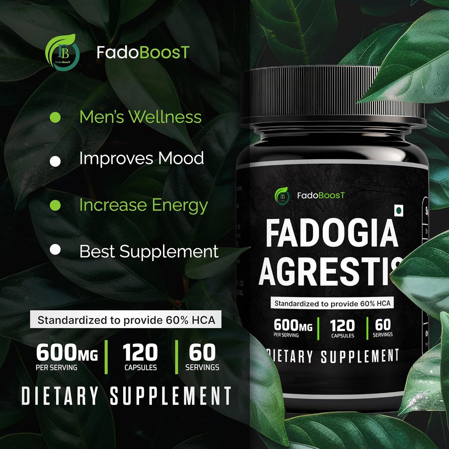 FadoBoost Fadogia Agrestis Capsules - 120 Count, Natural Testosterone Support