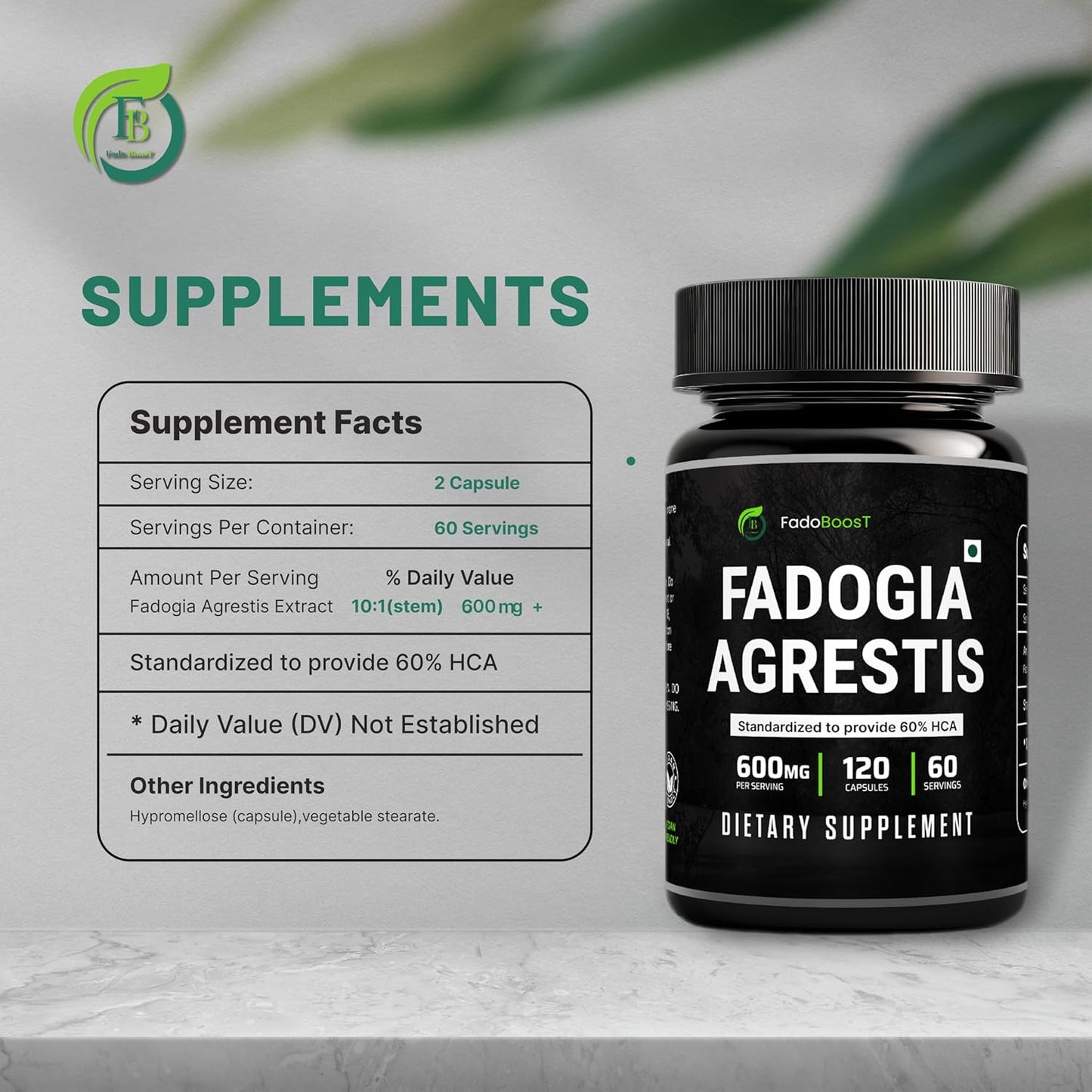 FadoBoost Fadogia Agrestis Capsules - 120 Count, Natural Testosterone Support