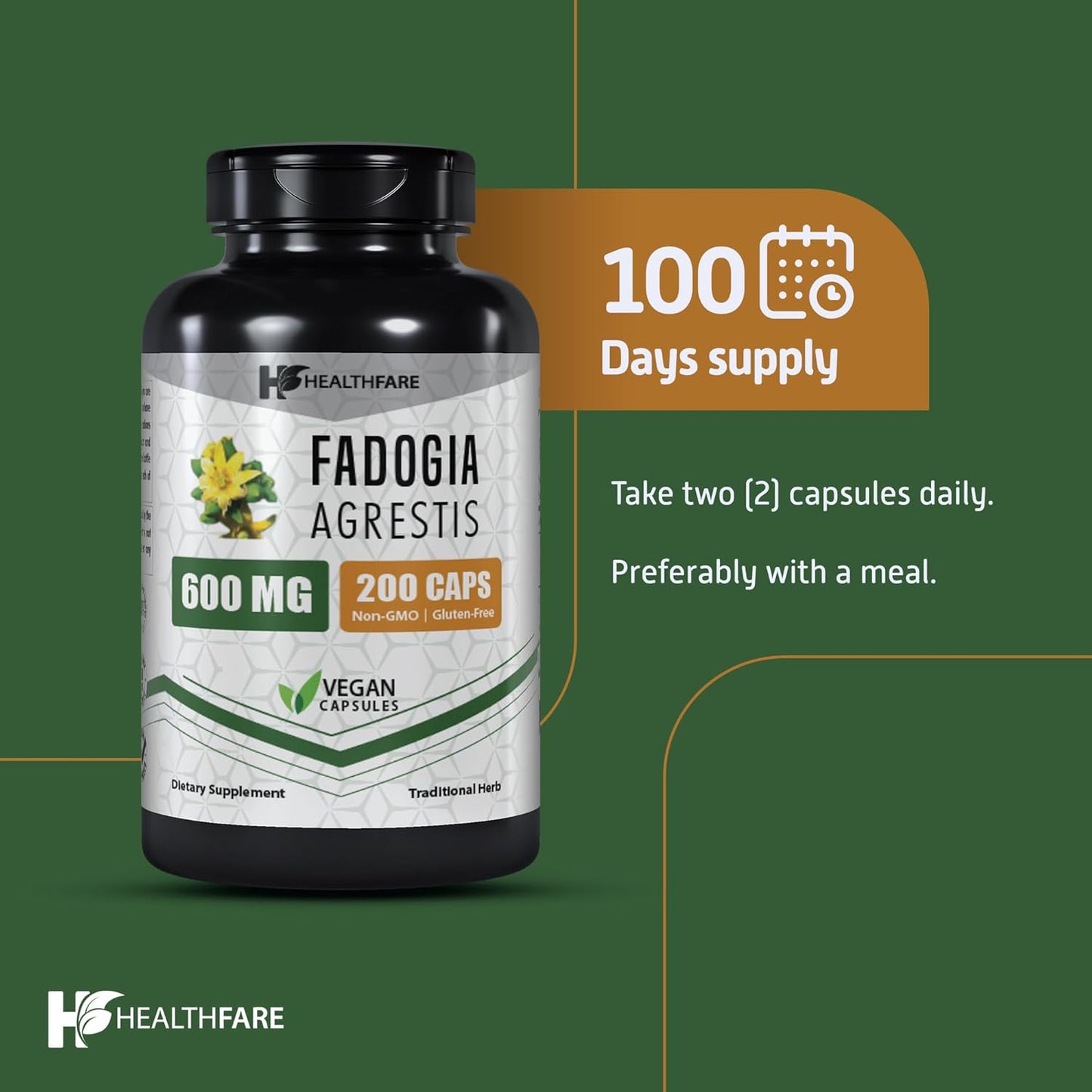 Fadogia Agrestis Extract Capsules 600mg | 200 Veg Capsules | Potent 10:1 Formula | Gluten-Free & Non-GMO