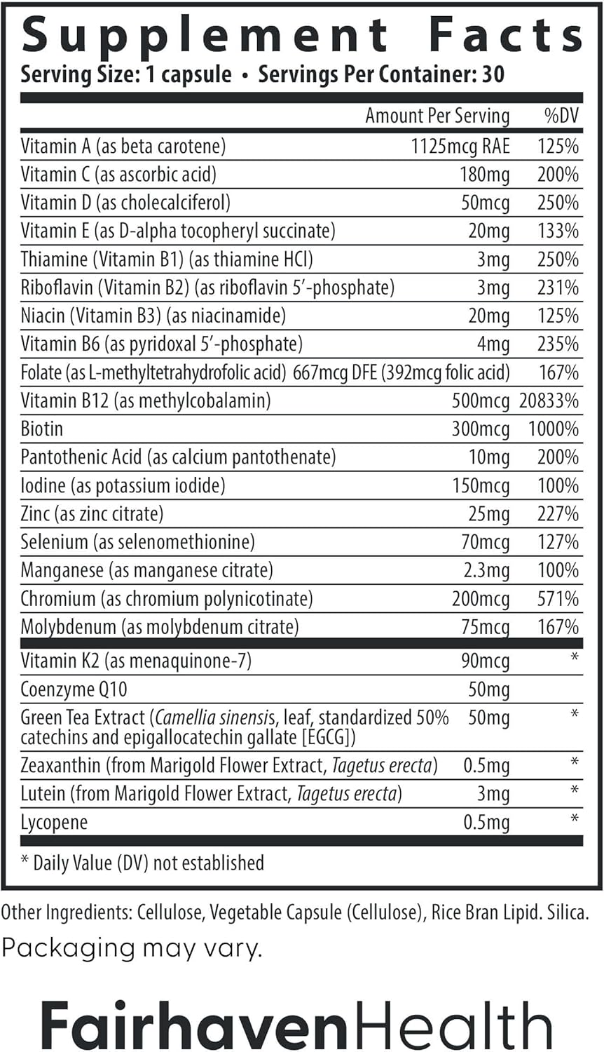 Fairhaven Health Women’s Multivitamin Capsules for Energy, Immune & Eye Health - 30ct Non-GMO Gluten Free