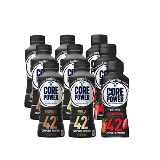 Fairlife Core Power High Protein Milk Shakes Variety Pack, Ready to Drink - 9 Bottles (3 Strawberry, 3 Chocolate, 3 Vanilla) - 42g Protein