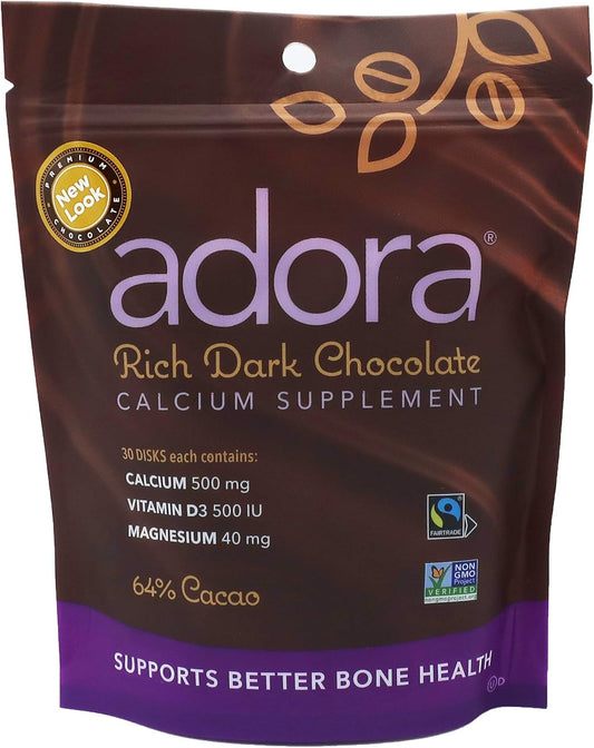 Fairtrade Dark Chocolate Adora Calcium Supplement - 30 Count, Single Pack