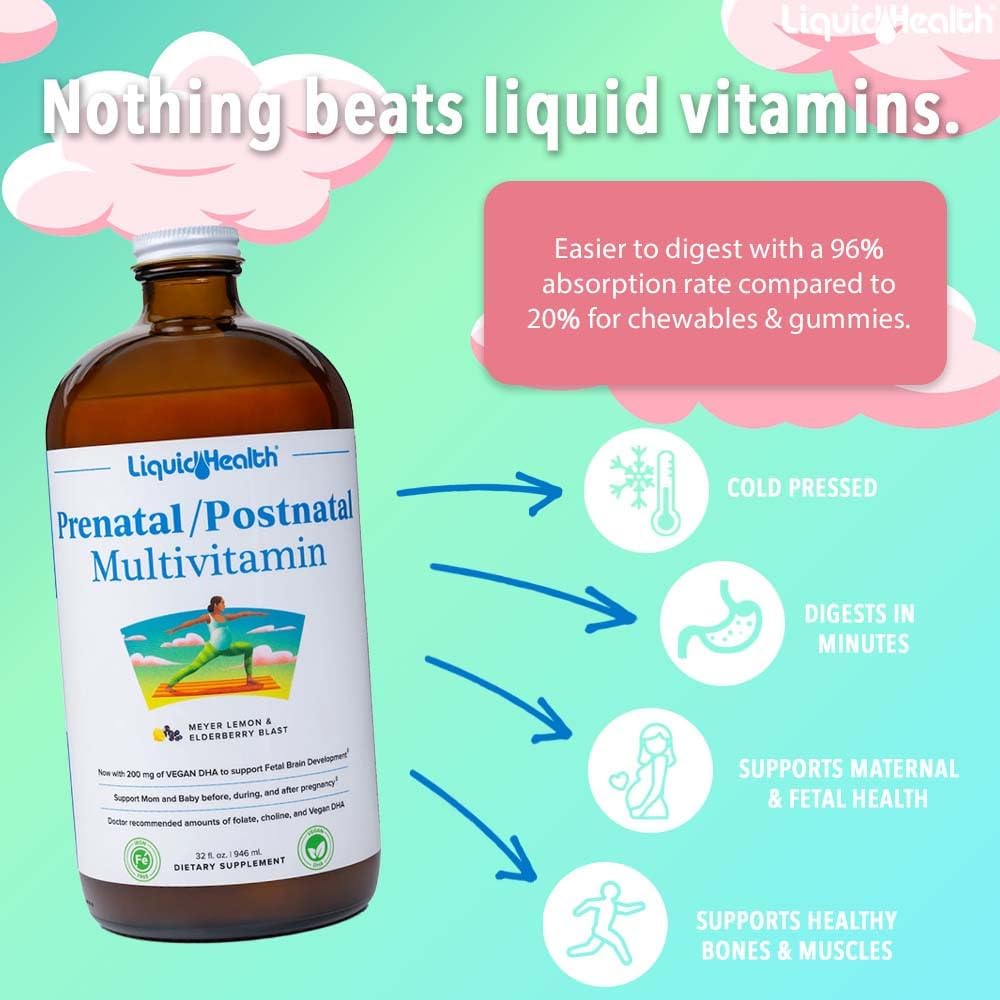 Family Wellness Bundle: LiquidHealth Prenatal & Postnatal Multivitamin, Adult & Children's Complete Multiple - Vegan & Non-GMO Formula for Overall Health & Wellness