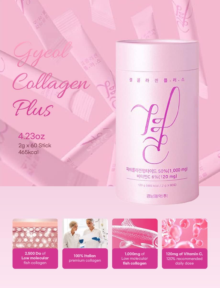 FARMER QUEEN Gyeol Collagen Plus+ with Vitamin C - 60 Stick Packets, Low Molecular Weight Formula