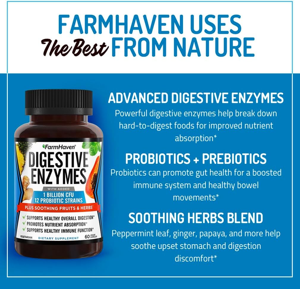 FarmHaven Digestive Enzymes with Probiotics, Herbs, Magnesium Glycinate, and Malate Complex