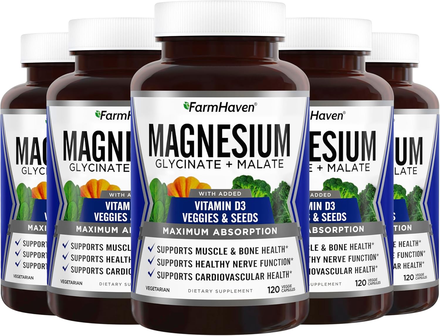 FarmHaven Magnesium Glycinate & Malate Complex with Vitamin D3 - 600 Capsules, Vegan, Chelated for Max Absorption - Supports Bone Health, Nerves, Muscles, 300 Days Supply