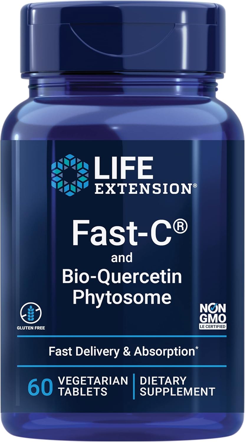 Fast Absorption Life Extension Fast-C® and Bio-Quercetin® Tablets for Immune Support with Vitamin C, Fenugreek, and Magnesium, 60 ct, Gluten-Free, Non-GMO, Vegetarian
