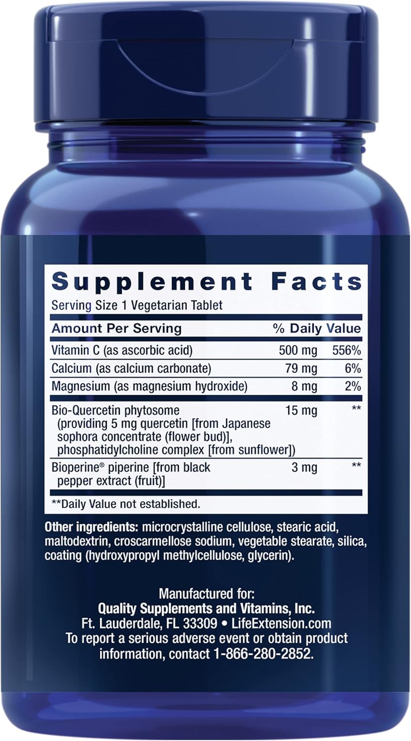 Fast Absorption Life Extension Fast-C® and Bio-Quercetin® Tablets for Immune Support with Vitamin C, Fenugreek, and Magnesium, 60 ct, Gluten-Free, Non-GMO, Vegetarian