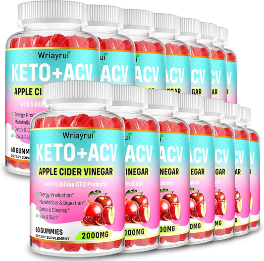 Fast Acting Apple Cider Vinegar Gummies 2000mg with Green Tea, B6, B12, Probiotics - Metabolism & Digestion Support - 840 Gummies