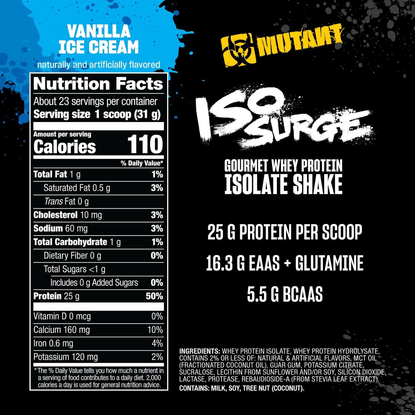 Fast-Acting Mutant ISO Surge Whey Protein Isolate Powder - 1.6 lb Vanilla Ice Cream Flavor - Recovery, Muscle Building, Bulk & Strength