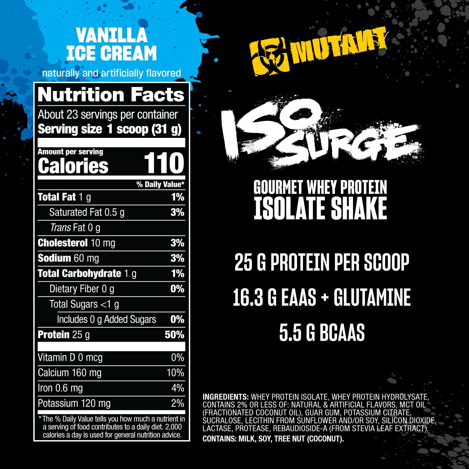 Fast-Acting Mutant ISO Surge Whey Protein Isolate Powder - 1.6 lb Vanilla Ice Cream Flavor - Recovery, Muscle Building, Bulk & Strength