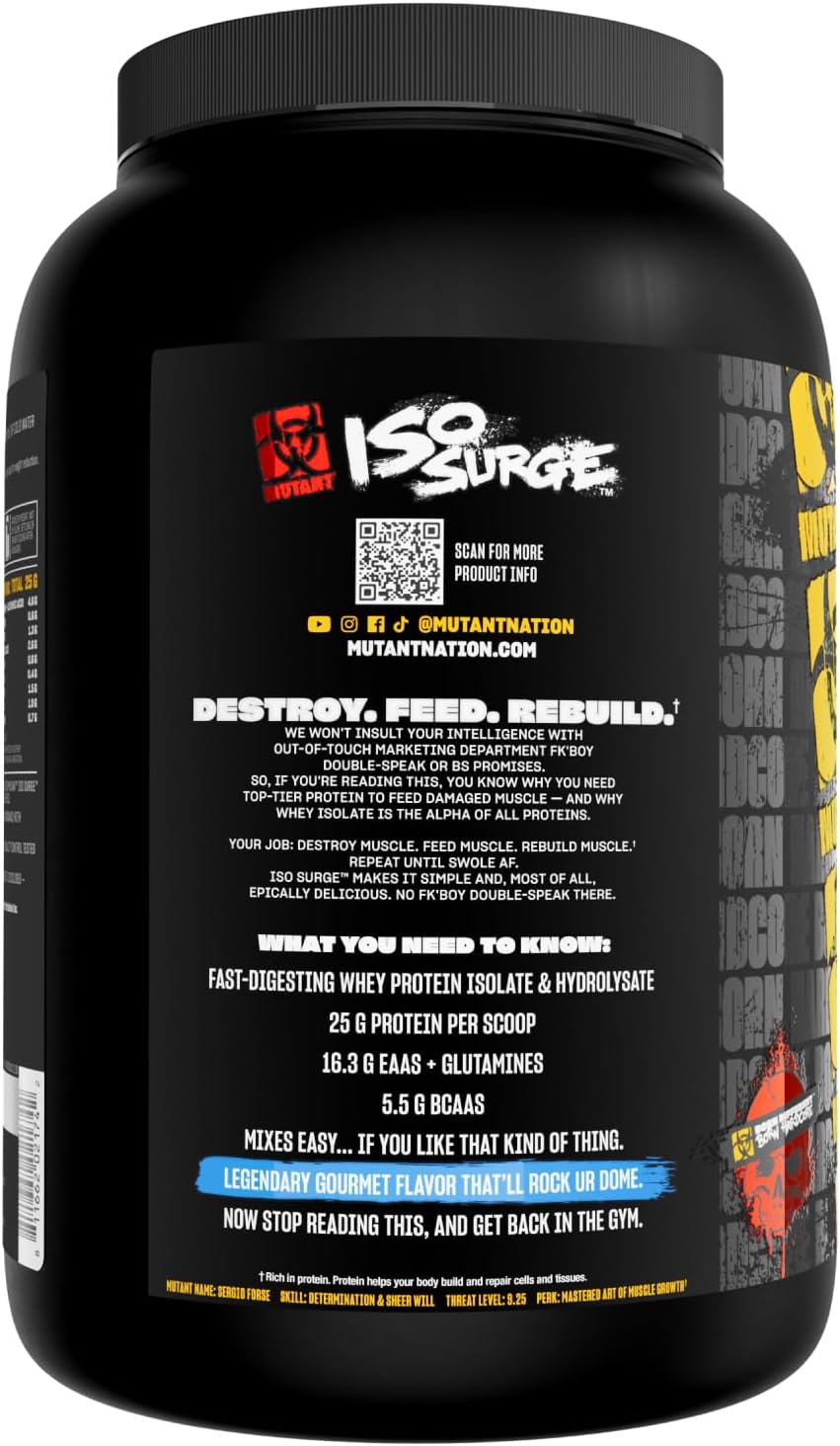 Fast-Acting Mutant ISO Surge Whey Protein Isolate Powder - 1.6 lb Vanilla Ice Cream Flavor - Recovery, Muscle Building, Bulk & Strength