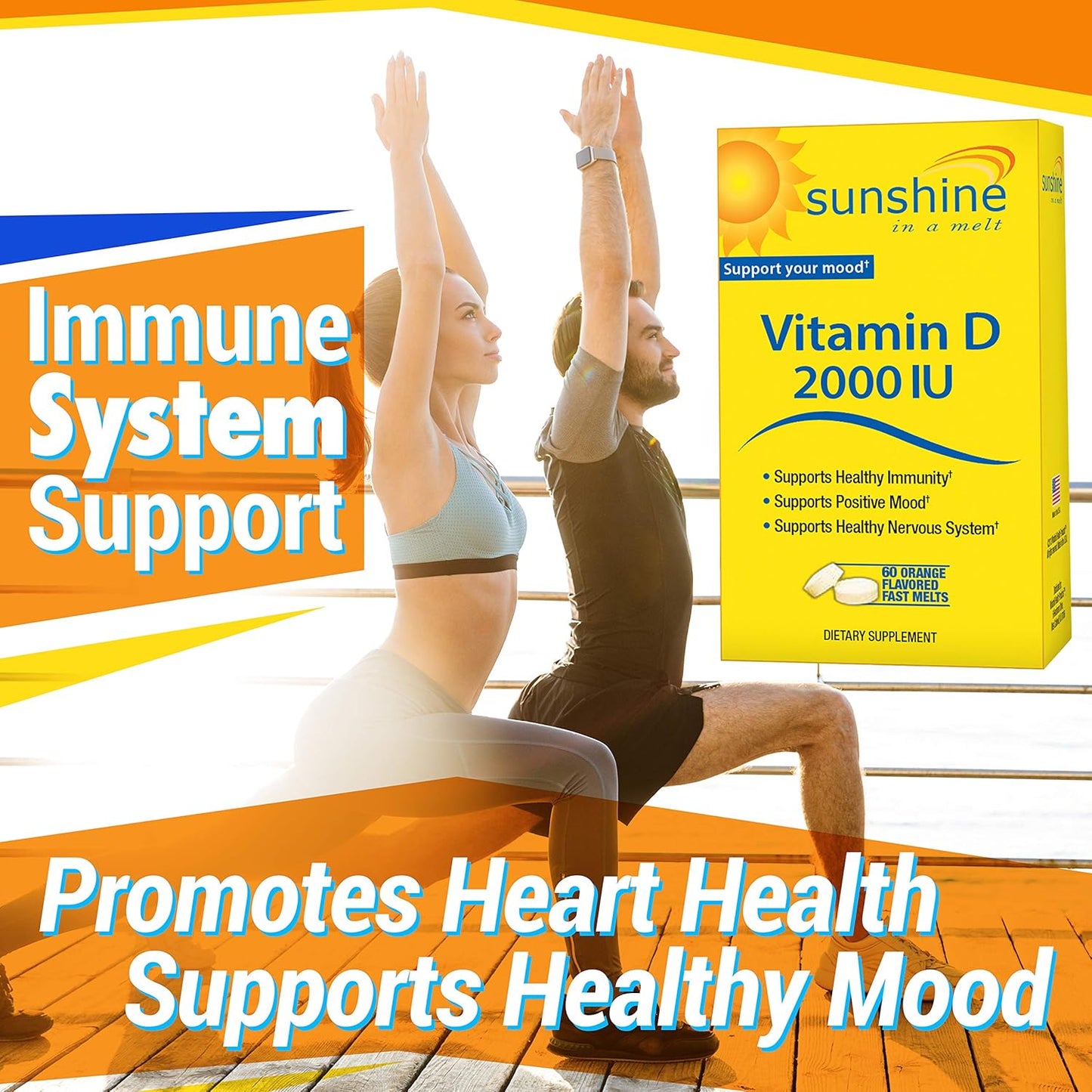 Fast-Acting Sunshine Vitamin D Quick Melts - 2,000 IU for Bone Health - 60 Servings
