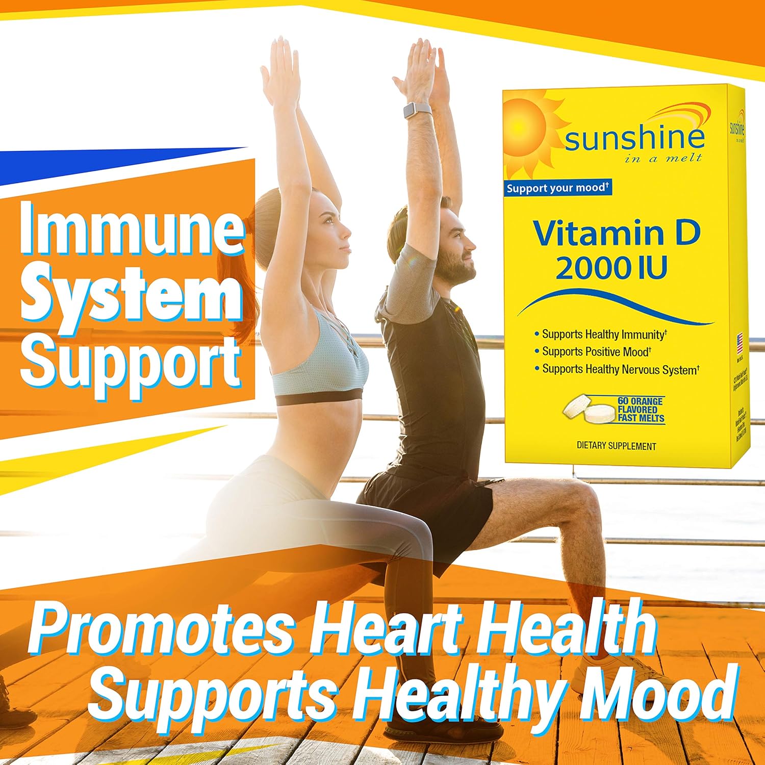 Fast-Acting Sunshine Vitamin D Quick Melts - 2,000 IU for Bone Health - 60 Servings