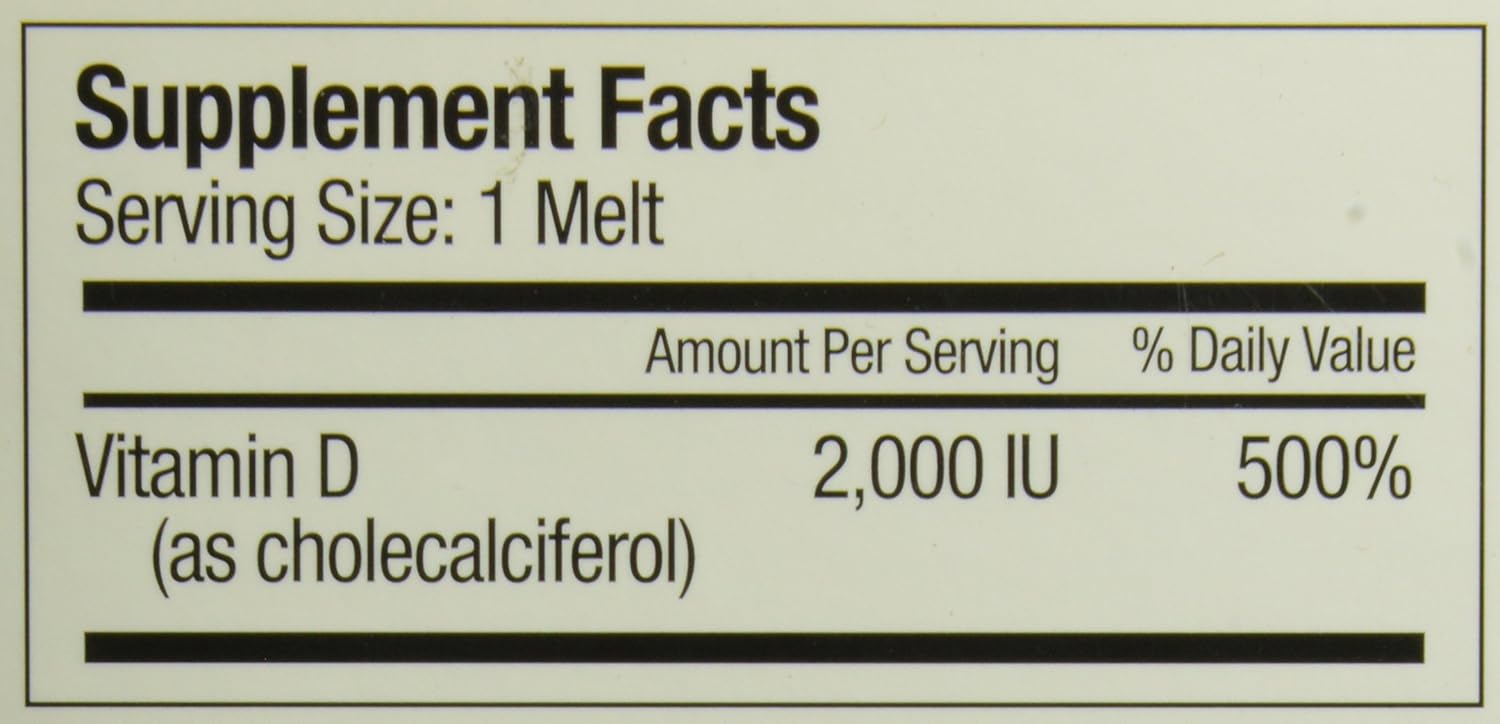 Fast-Acting Sunshine Vitamin D Quick Melts - 2,000 IU for Bone Health - 60 Servings