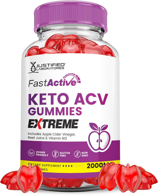 Fast Active Keto ACV Gummies Extreme 2000MG with Pomegranate Beet Juice Powder - 60 Vegan Gummies