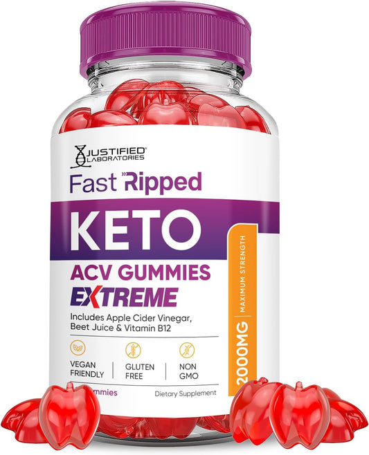 Fast Ripped Keto ACV Gummies Extreme 2000MG with Pomegranate Beet Juice Powder - 60 Vegan Gummies - BoostGo Australia