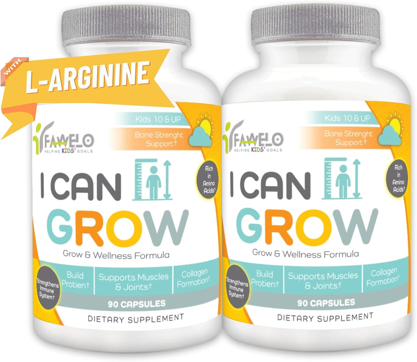 Fawelo I Can Grow (2 Pack) for Kids 10+ and Teens | Supports Natural Development | Boosts Bone, Muscle & Joint Health | Enhances Immunity | Transparent USA-Made Formula
